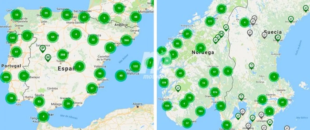 Comparativa de puntos de recarga de coches eléctricos en España con Noruega y Suecia