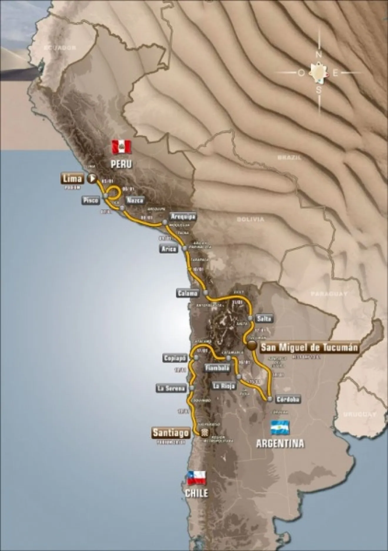 Un recorrido de 14 etapas y 8.500 km para el rally Dakar 2013