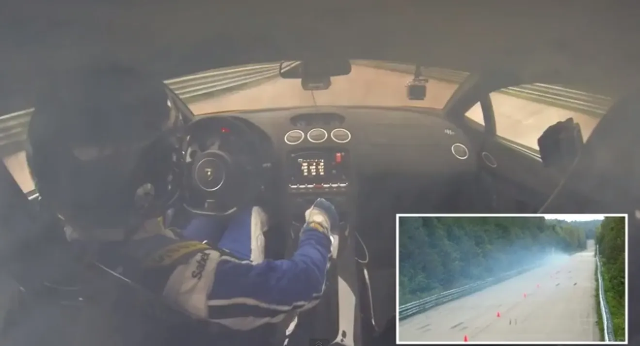 Un Lamborghini Gallardo cruza la meta en llamas a 402 km/h