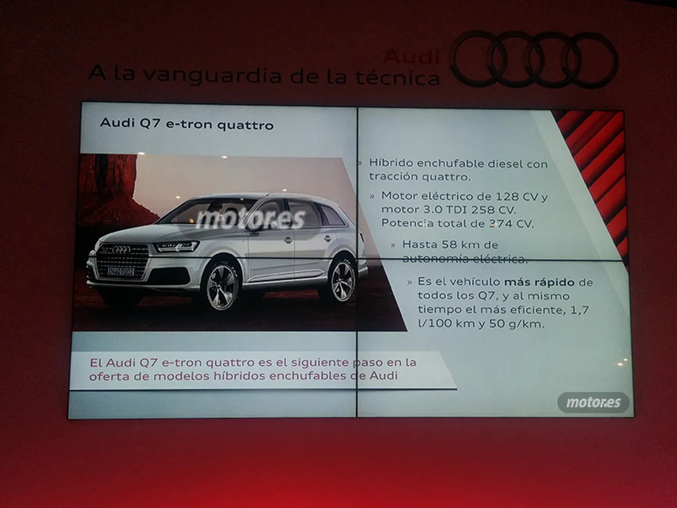 Audi Q7 e-tron quattro 2015, autonomía eléctrica de 58 kilómetros