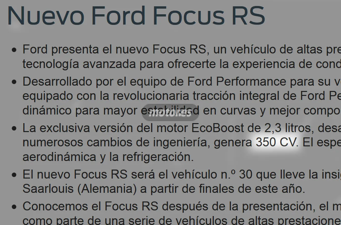 Sí, el Focus RS tiene 350 cv