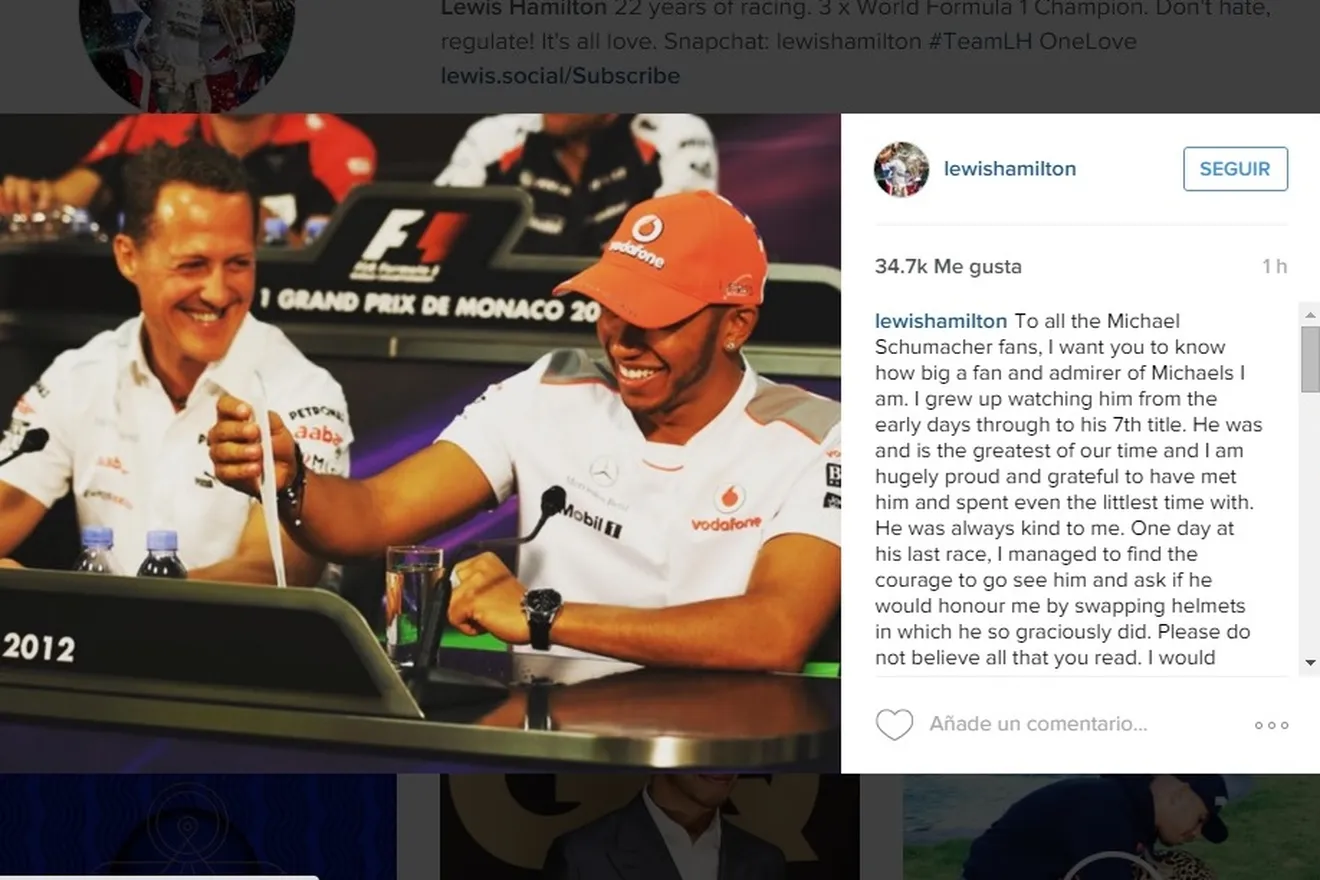 Hamilton zanja la polémica con Schumacher en su Instagram