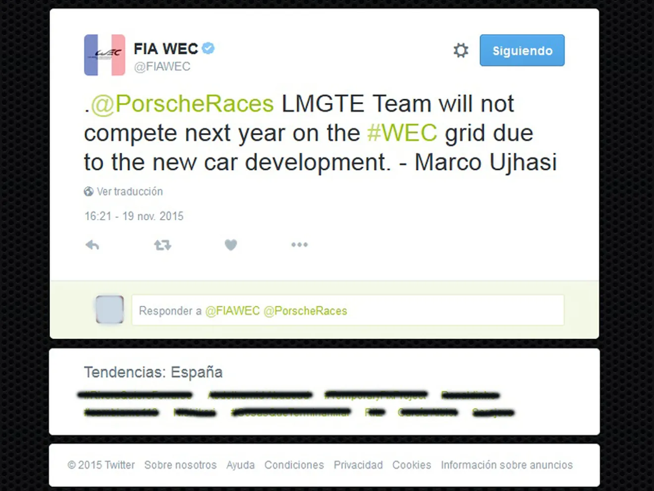 El WEC patina en twitter con el futuro de Porsche en GTE