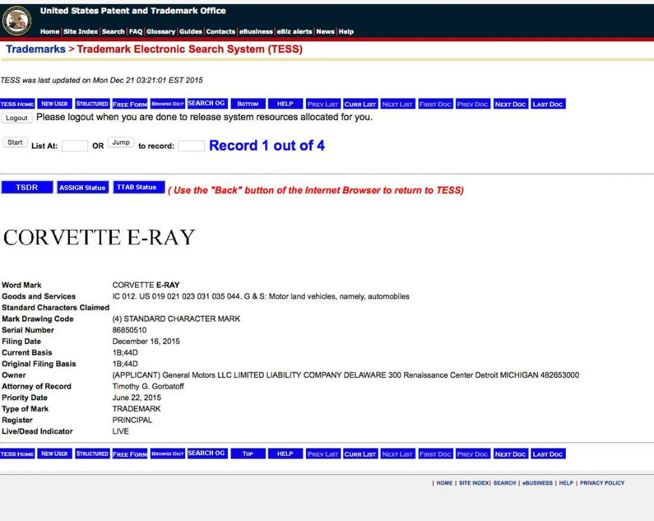"Chevrolet Corvette E-Ray" ya es una marca registrada