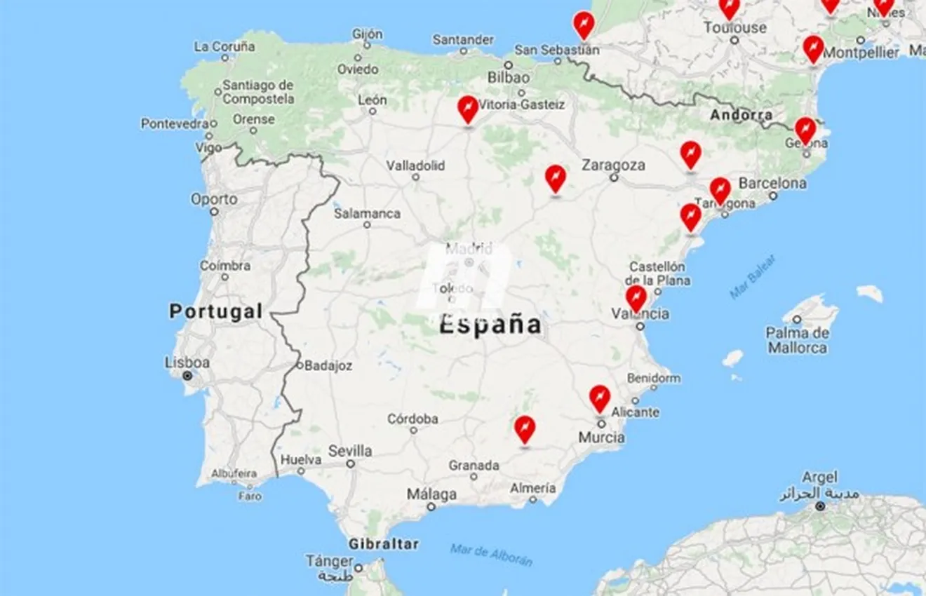 Tesla Superchargers en España - mapa