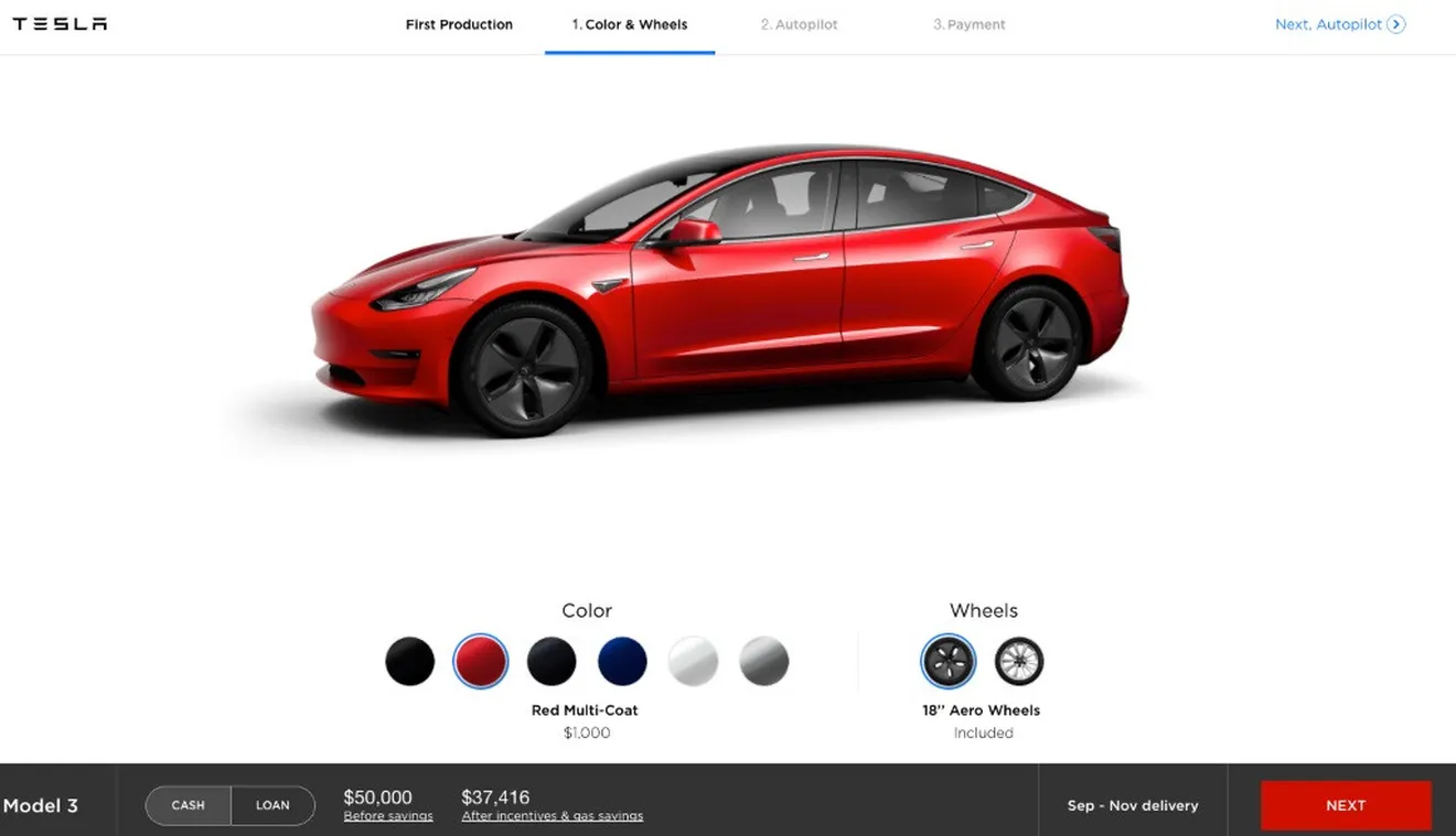 Tesla Model 3: el correcto pero falso configurador del modelo