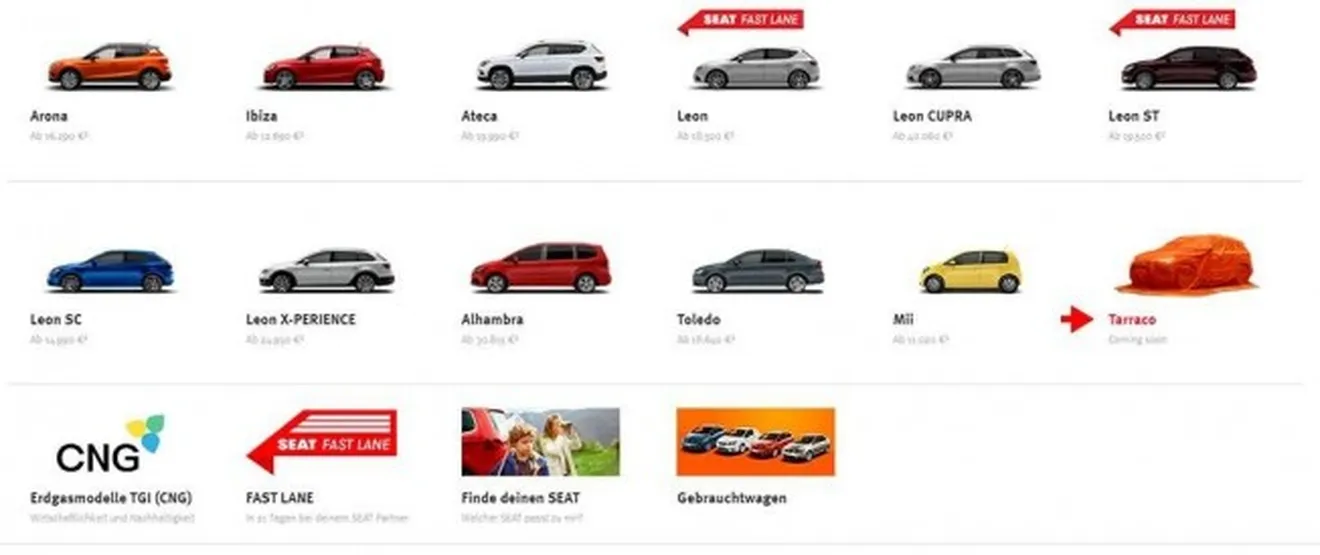 SEAT Tarraco en la web alemana