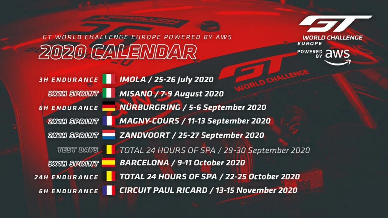 El GT World Challenge Europe presenta su nuevo calendario 2020