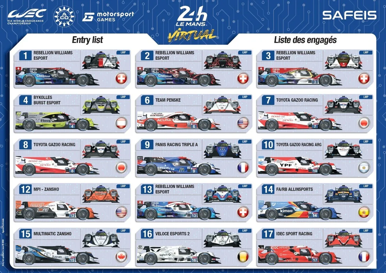 Lista de inscritos de las 24 Horas de Le Mans virtuales
