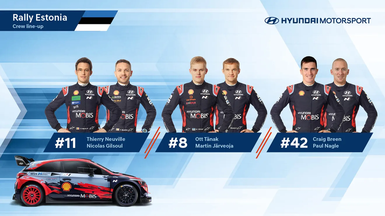 Neuville, Tänak y Breen, pilotos de Hyundai en el Rally de Estonia