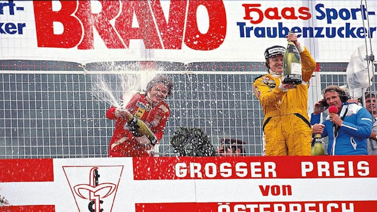 Villeneuve y Peterson en el podio del GP de Austria de 1978