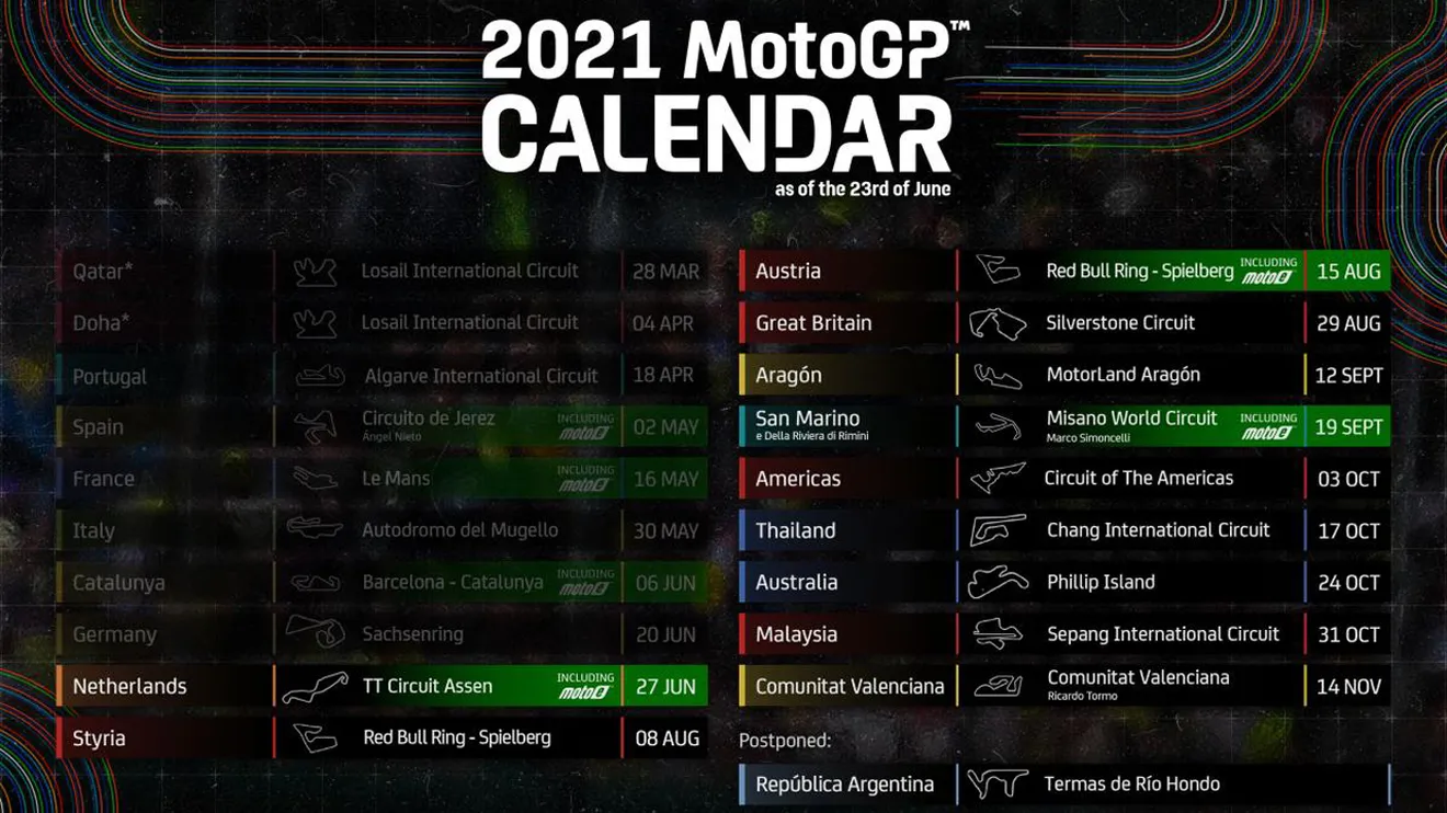 MotoGP actualiza su calendario de 2021 para dar cabida a Austin