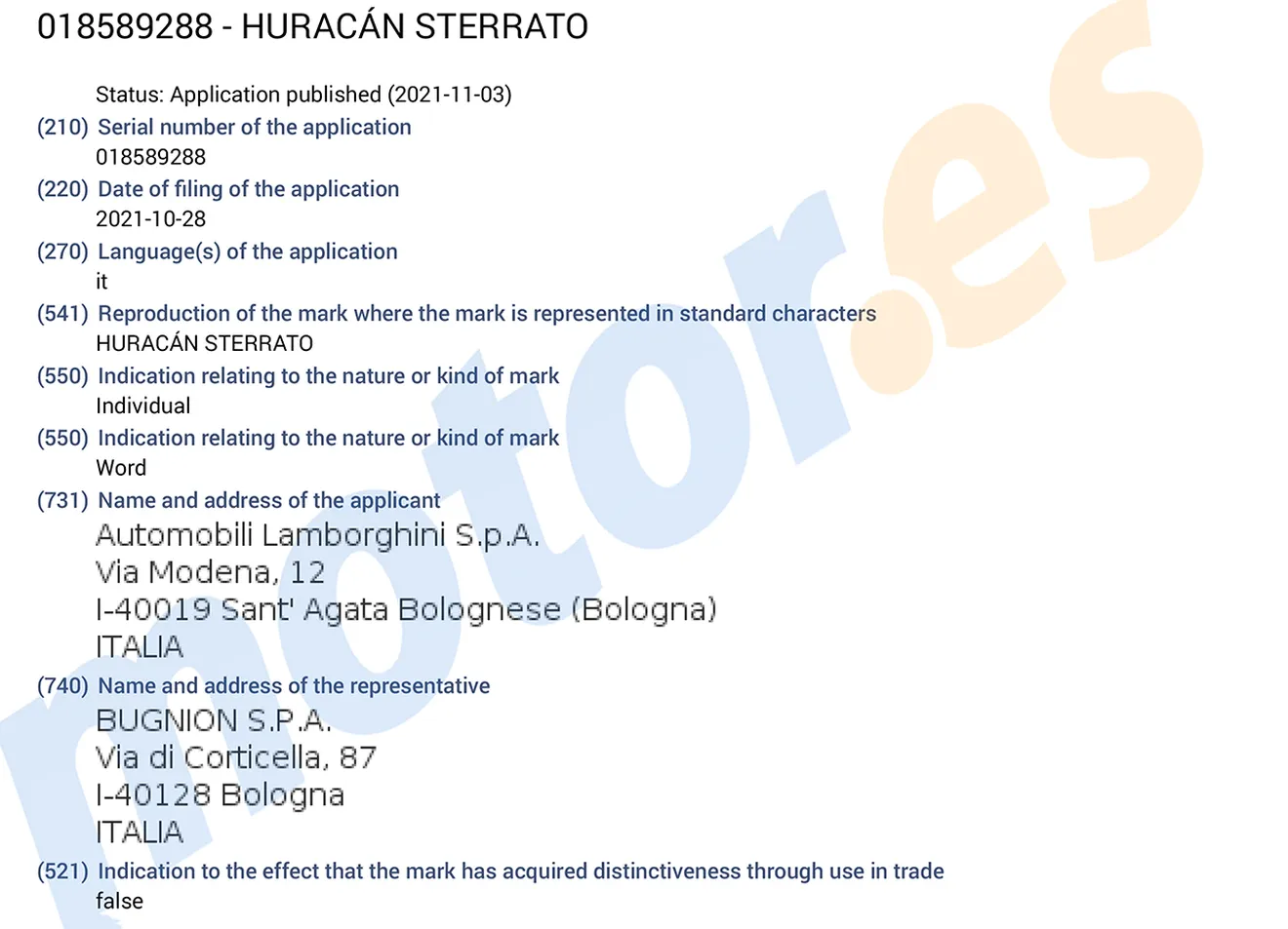 Filtración registro patentes Lamborghini Huracán Sterrato