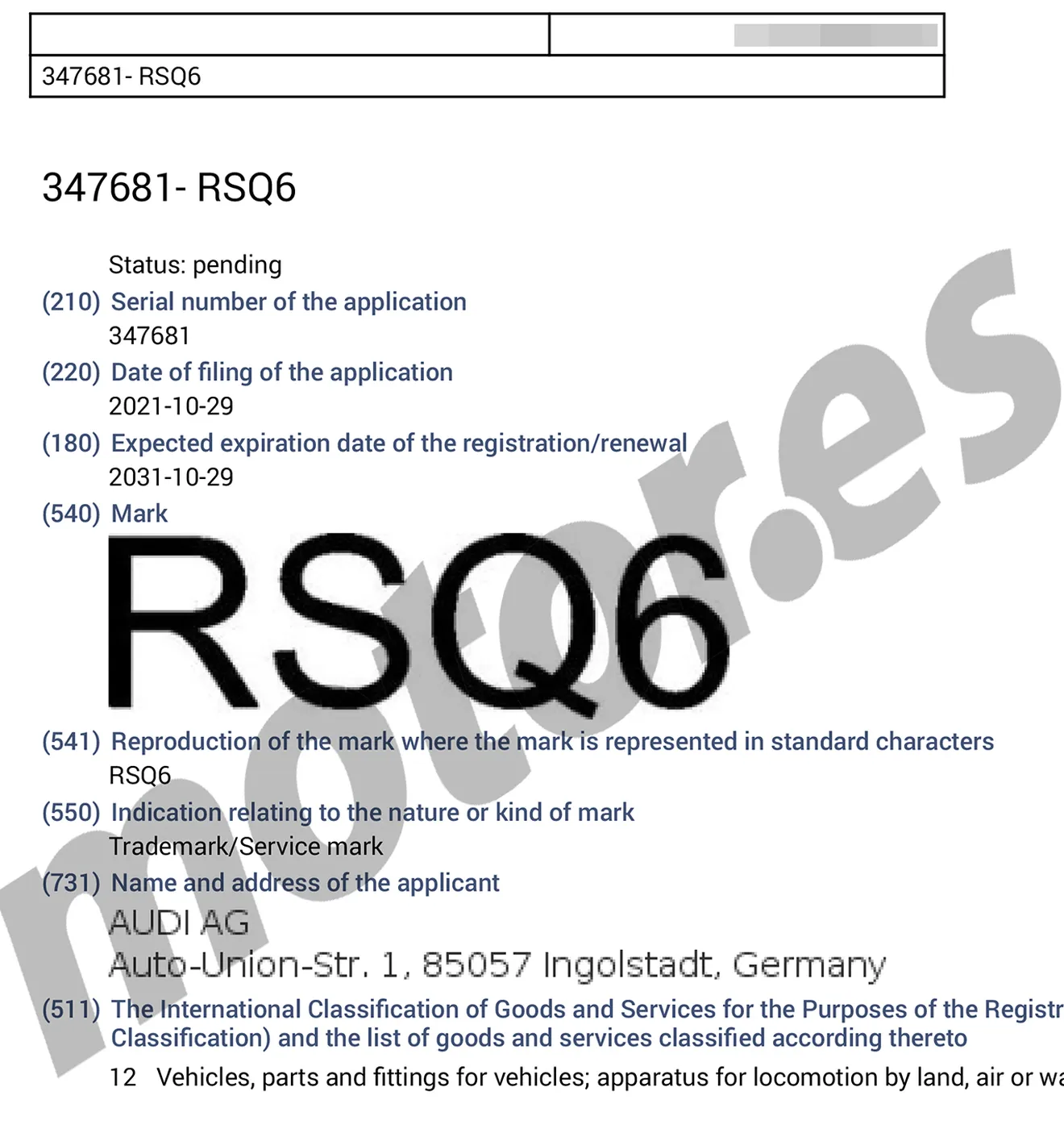 Patente Audi RSQ6