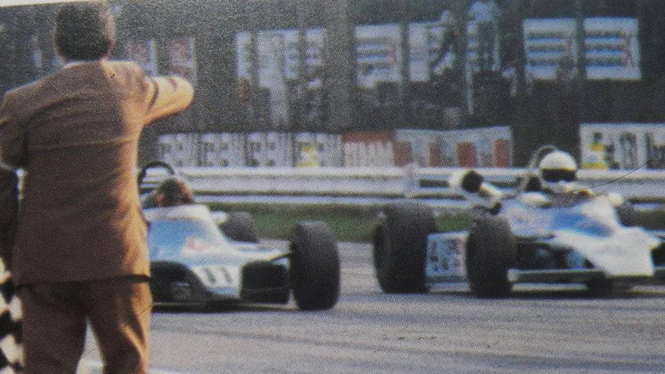Llegada a meta en la F2 en Monza, 1980