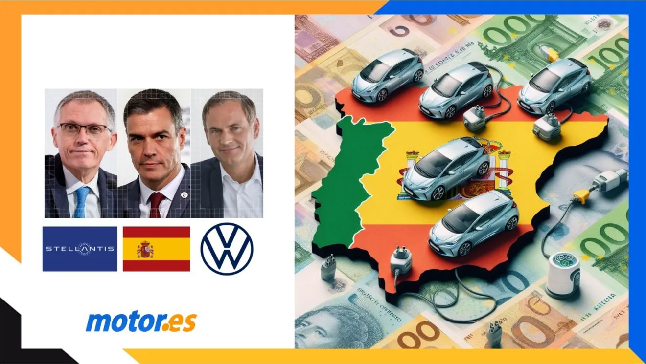 Subvenciones al coche eléctrico en España. De Izquierda a Derecha: Carlos Tavares, Pedro Sánchez y Oliver Blume