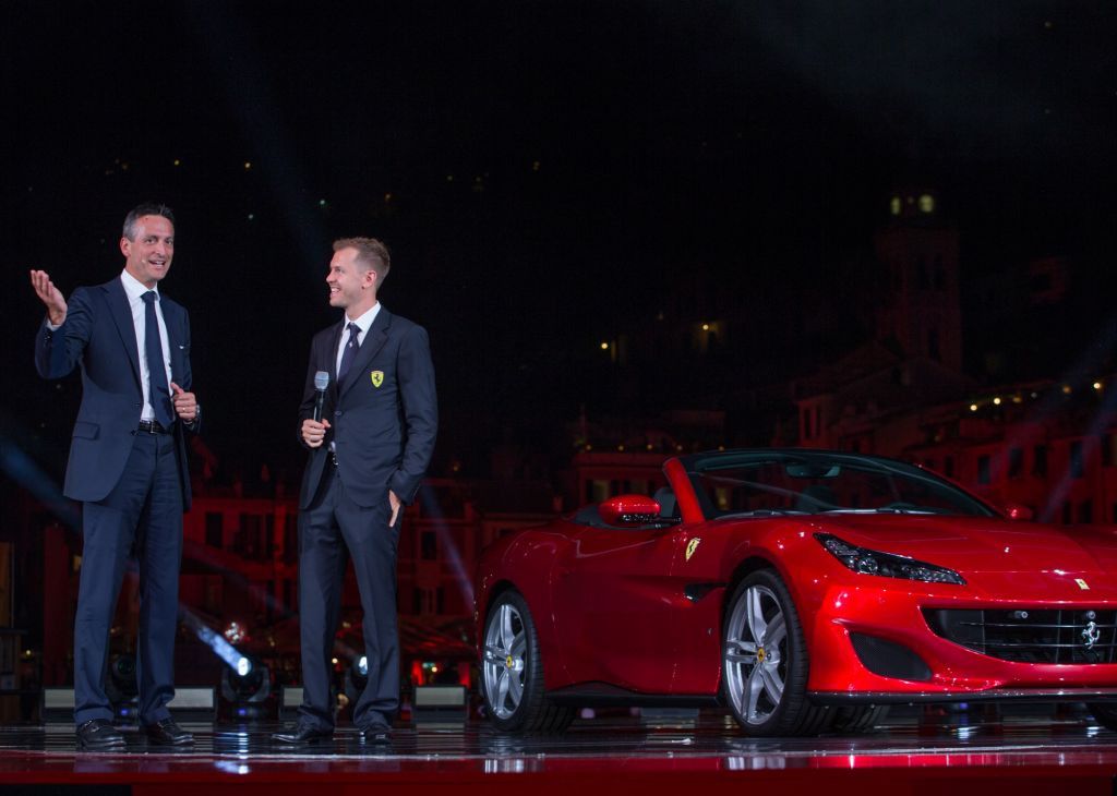 Sebastian Vettel fue padrino de la gran presentación del Ferrari Portofino