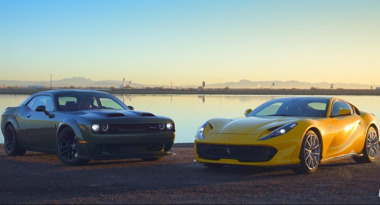 Duelo extremo: Dodge Challenger Hellcat Redeye vs. Ferrari 812 Superfast [vídeo]