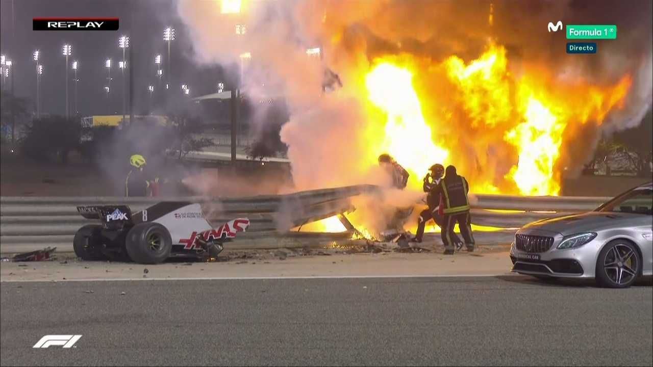 Grosjean sufre el peor accidente en F1 en muchos años: coche partido en dos y ardiendo