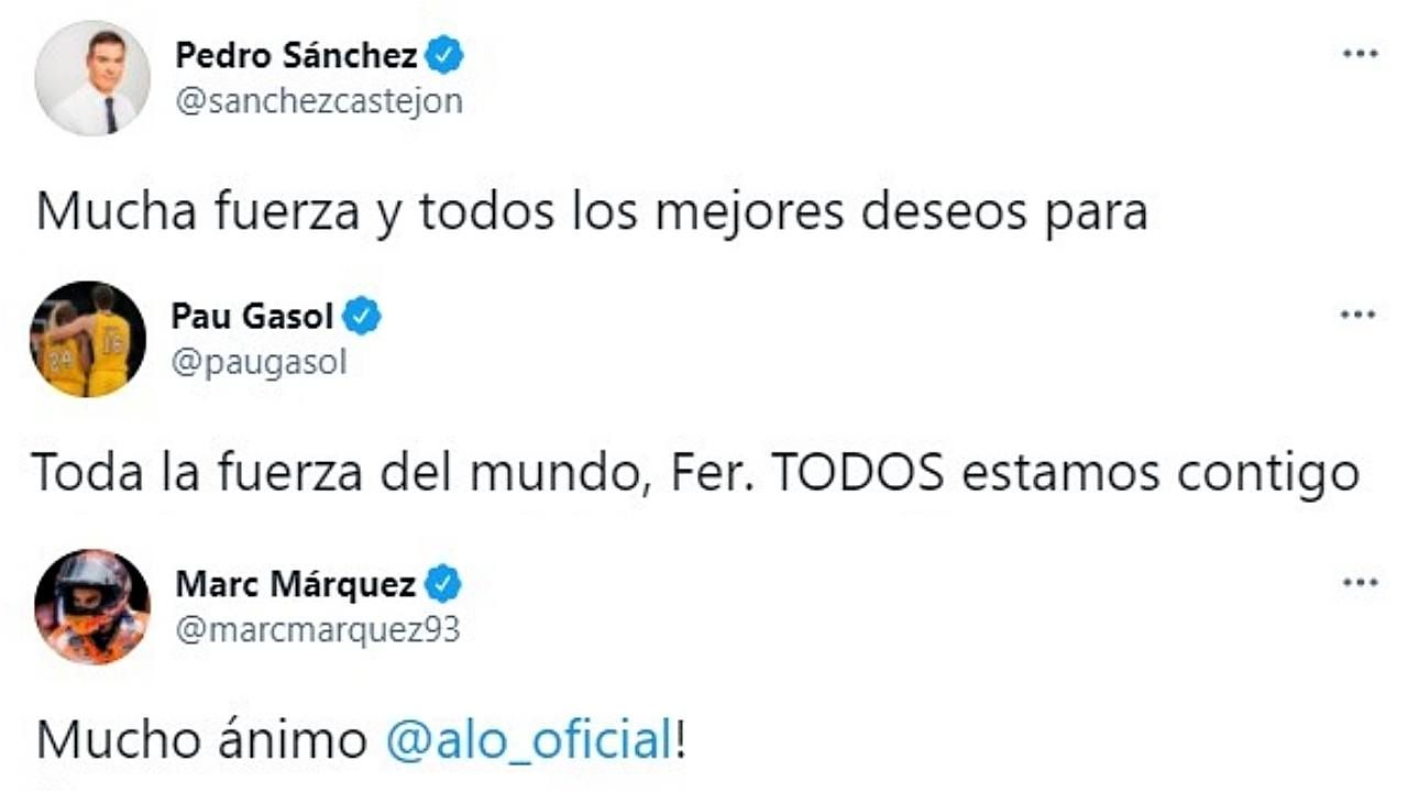 Fernando Alonso recibe toneladas de apoyo tras su accidente: Sánchez, Gasol, Sainz