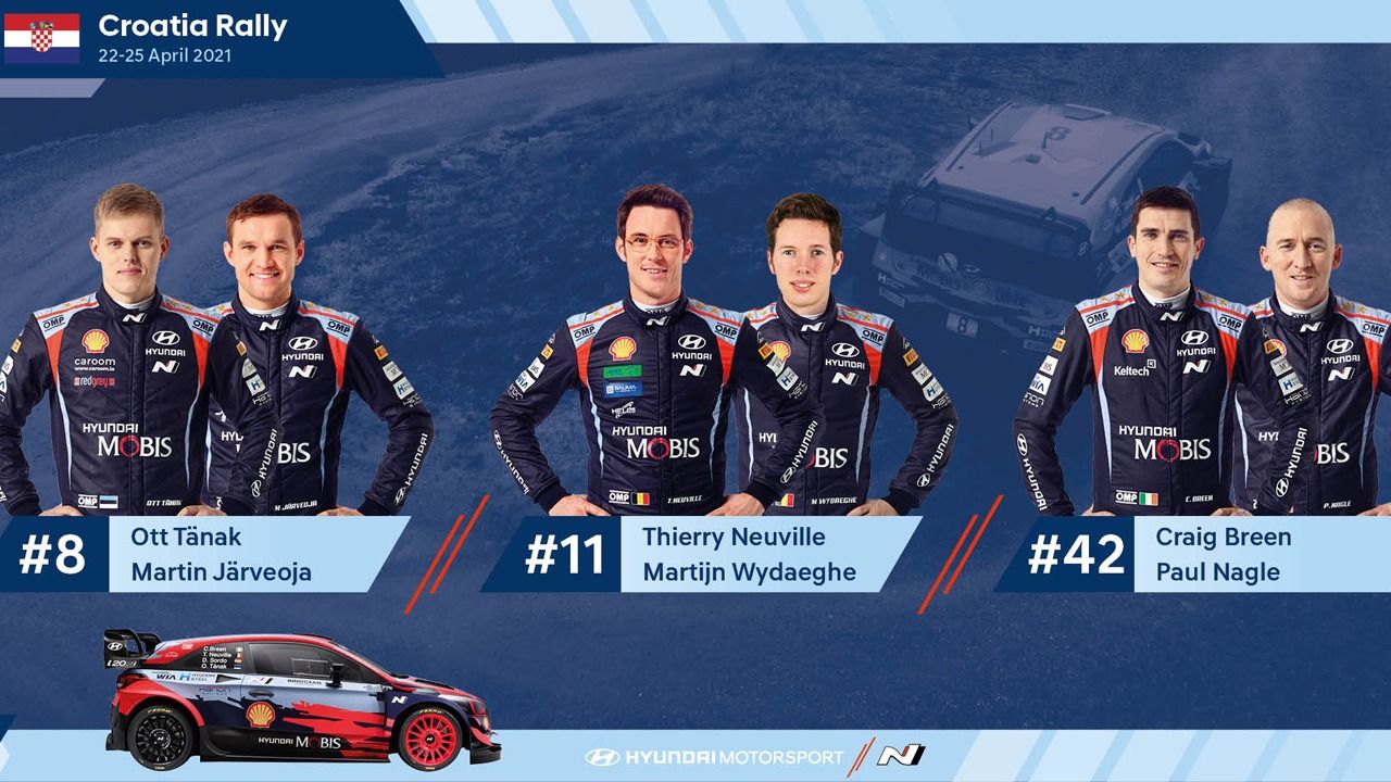 Tänak, Neuville y Breen, pilotos de Hyundai en el Rally de Croacia