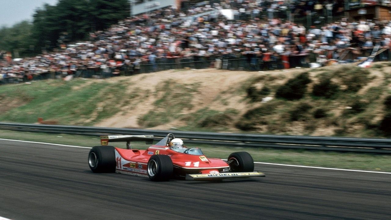 Jody Scheckter pilotando el Ferrari 312T4 en el GP de Bélgica de Fórmula 1 de 1979