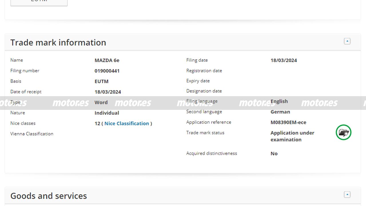 Mazda 6e - registro EUIPO
