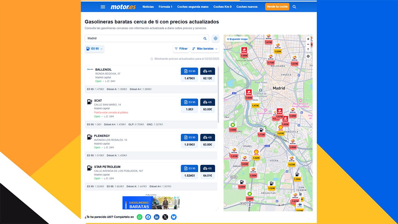 Buscador de gasolineras baratas de Motor.es