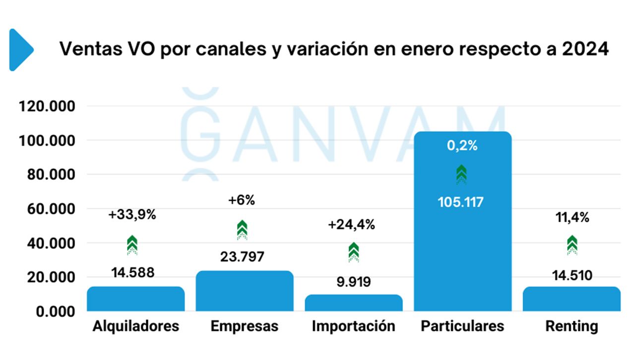 Ventas de coches de ocasión en España en enero de 2025