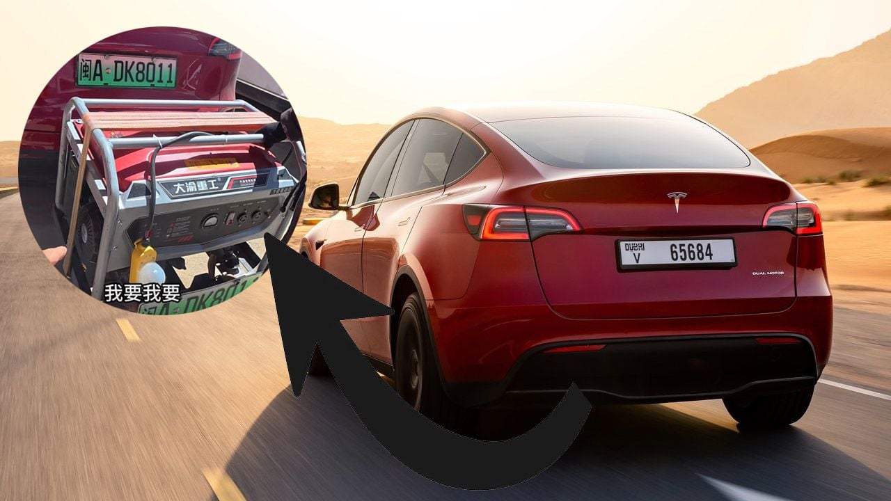 Un Tesla Model Y transformado en un "híbrido", así es la ingeniosa idea de un chino con un generador de gasolina