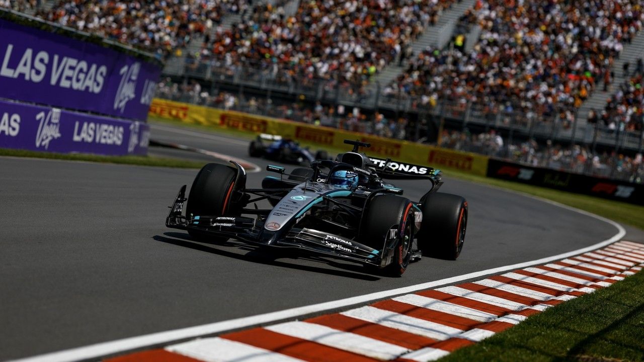 Polvorín papaya en Montréal; victoria de George Russell y colisión entre los McLaren