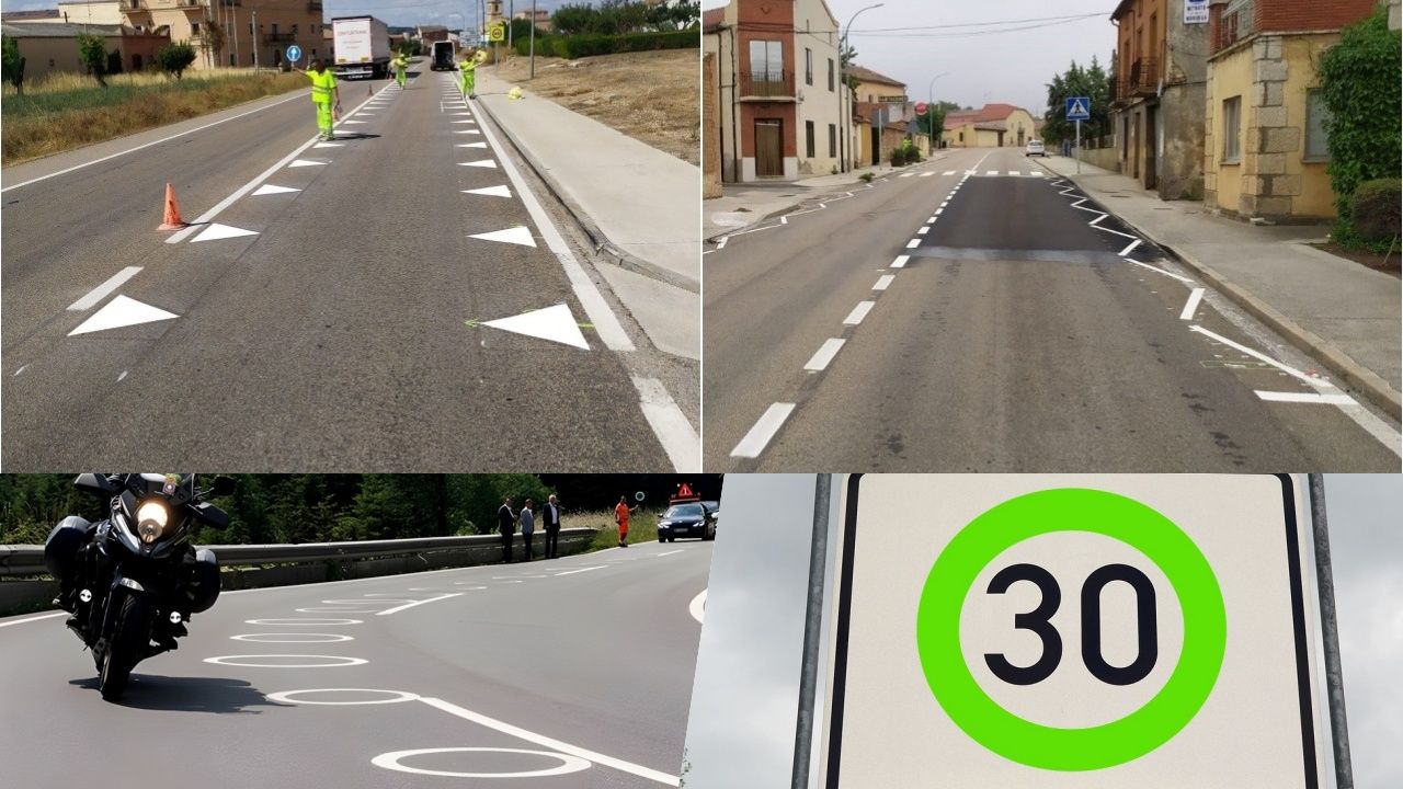 Líneas verdes, dientes de dragón, círculos… las marcas viales de la DGT que son oficiales y las que no pasaron de experimento