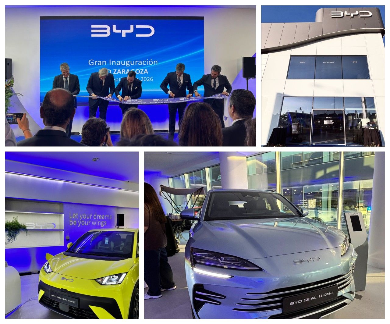 Varios momentos de la inauguración de BYD Zaragoza