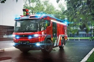 Volvo crea un novedoso esquema motriz para un revolucionario camión de bomberos eléctrico