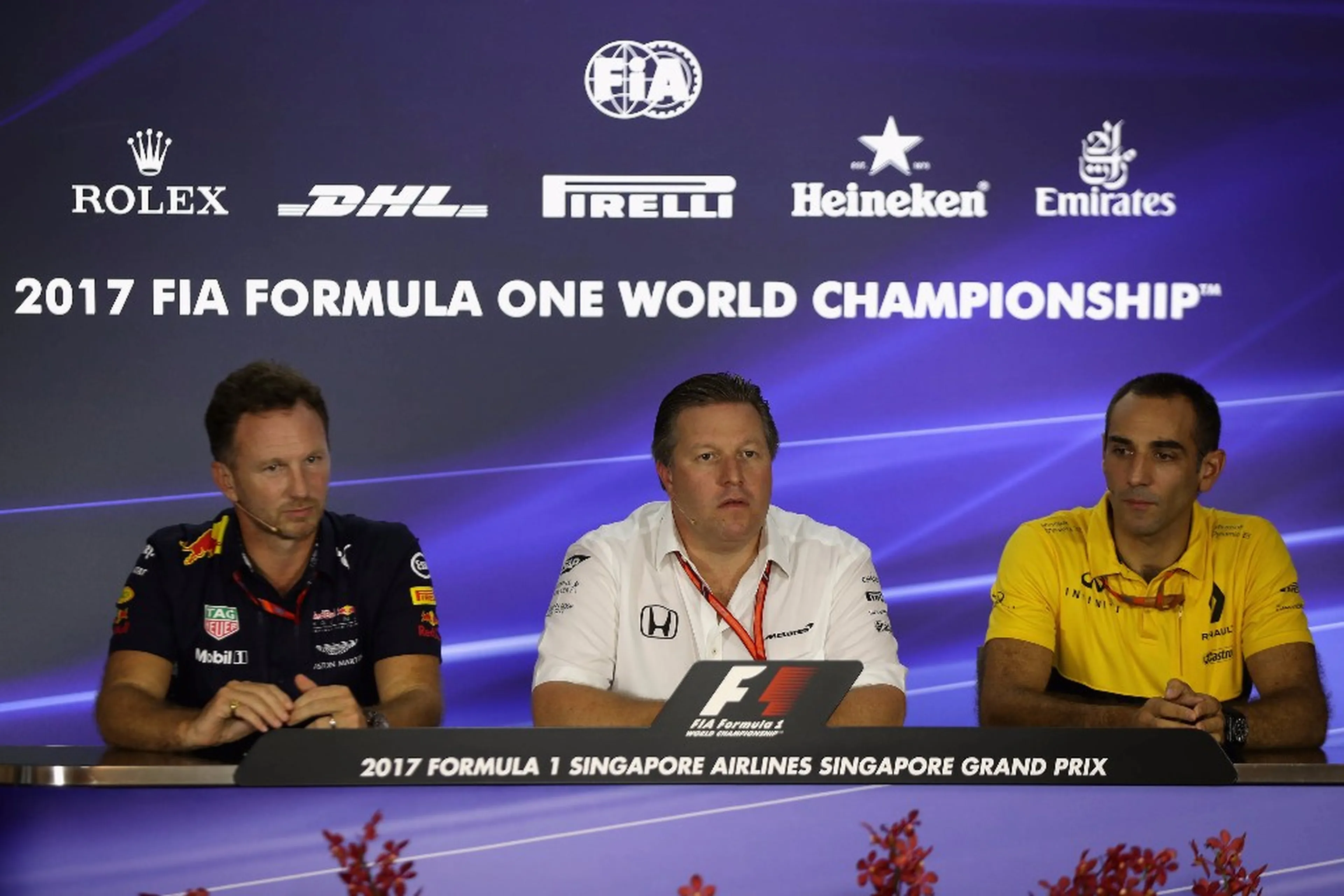 El trío que originó el gran acuerdo: McLaren, Renault y Red Bull ante la prensa
