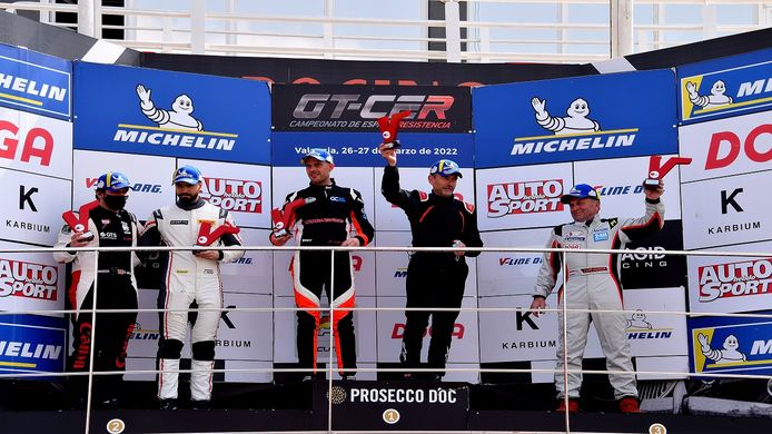Podium of the first race of the GT-CER 2022 in Cheste