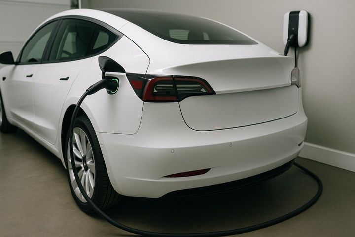 Un coche eléctrico cargando en un garaje