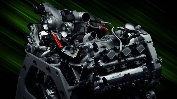 Un motor de combustión en primer plano.